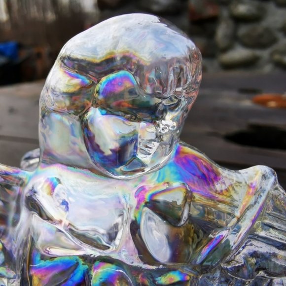 Pair of Iridescent Glass Angels Cherubs Playing Instruments Candle Holders - Picture 6 of 16